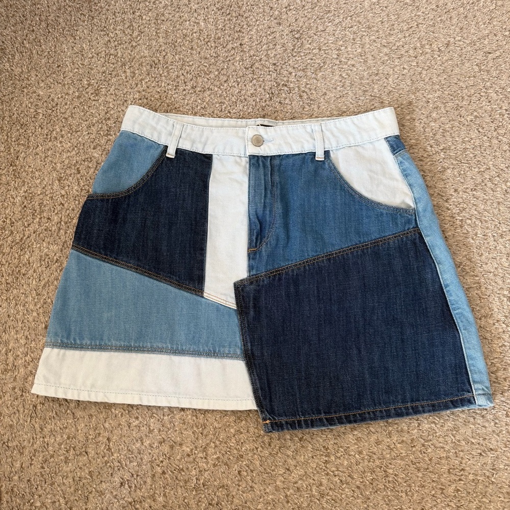 Zara Large Women’s Patchwork Denim Skirt Blue Navy